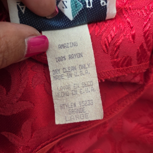 VTG 90'S AMAZING USA RED ORIENTAL ASIAN STYLE FLORAL DRESS SIDE SPLIT sz LARGE - Picture 8 of 14